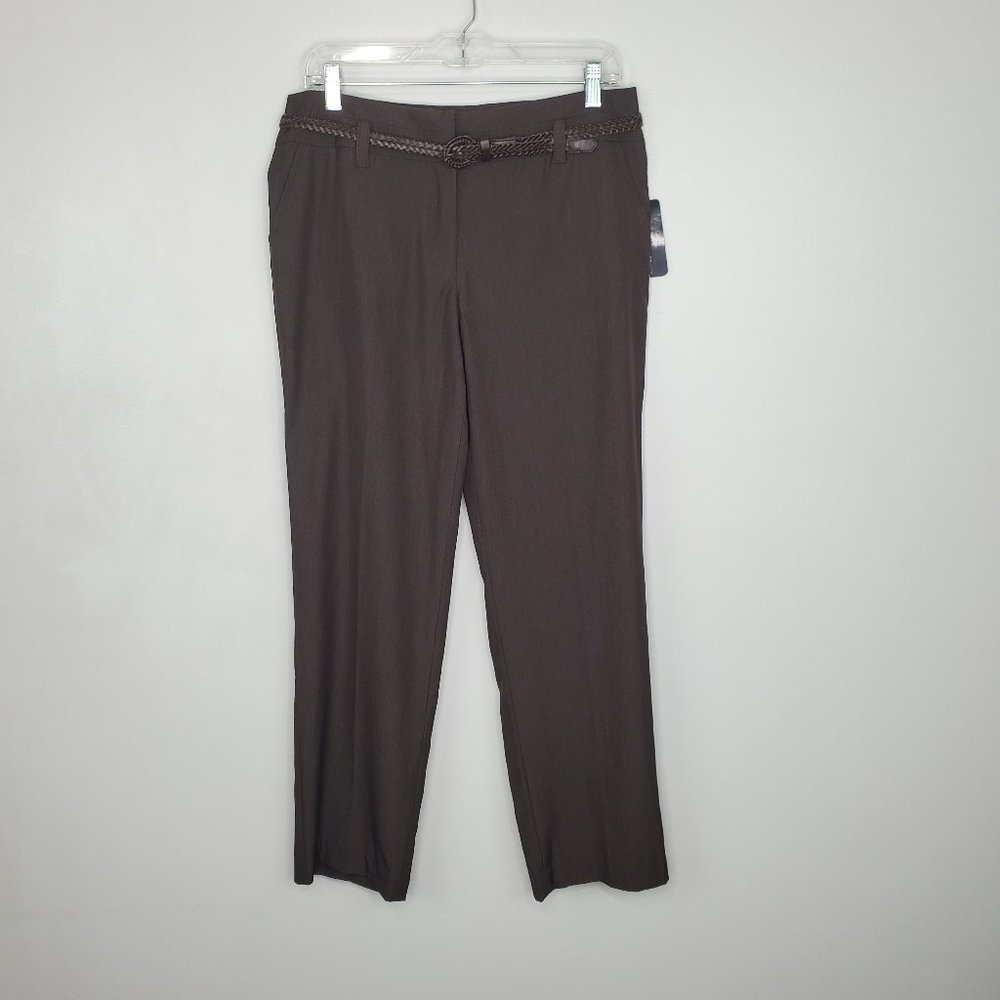AGB Brown Straight Leg Belted Career Dress Pants Style #5419252 NEW Size 10P
